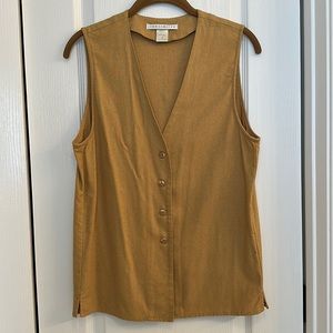 The Limited Golden Tan Raw Silk Vest 4 Button Front Side Slits V-Neck Small
